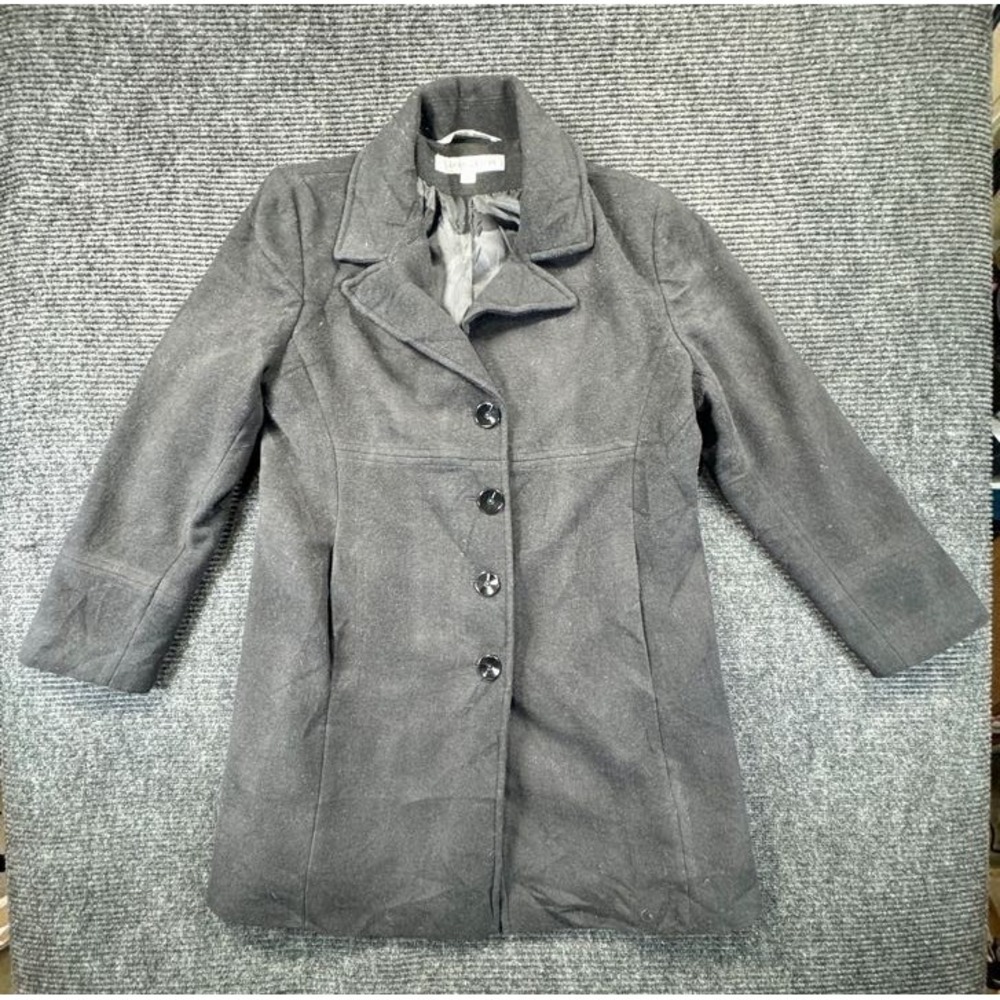 Vintage Larry Levine Black Wool Coat Womens Size 12 Classic Button Front